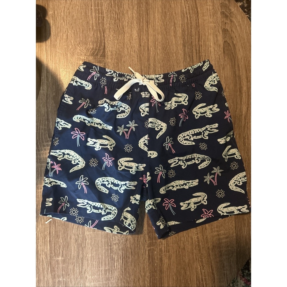 Youth boy Small Chubbies Alligator Palm Tree Tropical Swim Shorts Blue